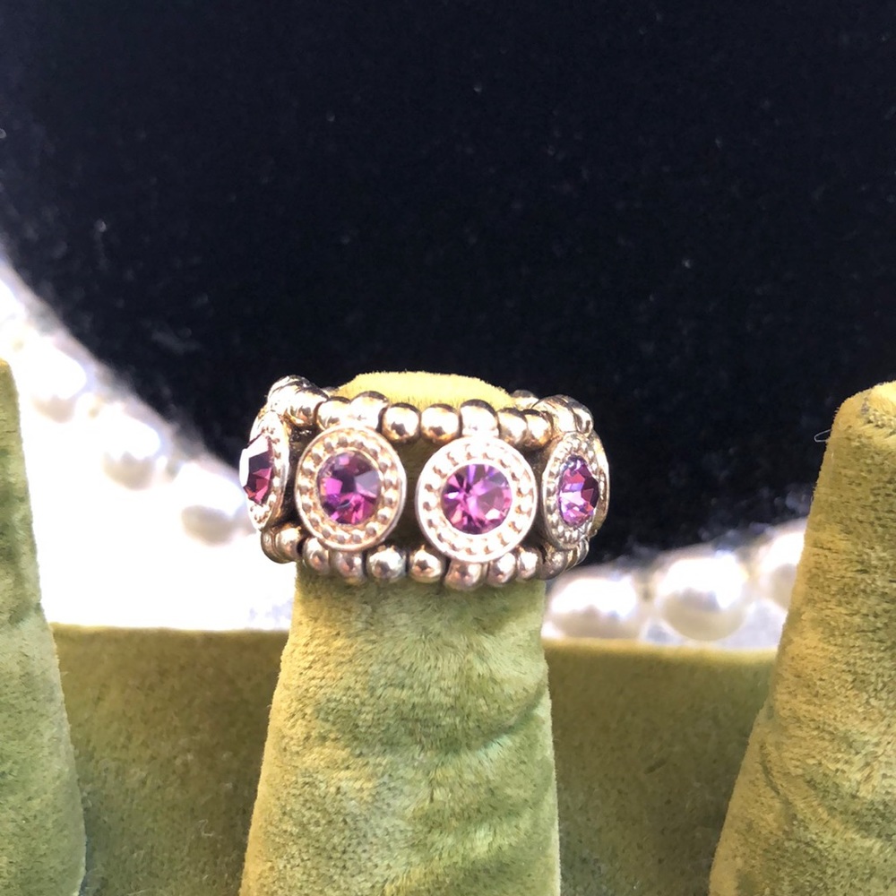 Purple 💟 Crystal Stretch, gold tone Ring